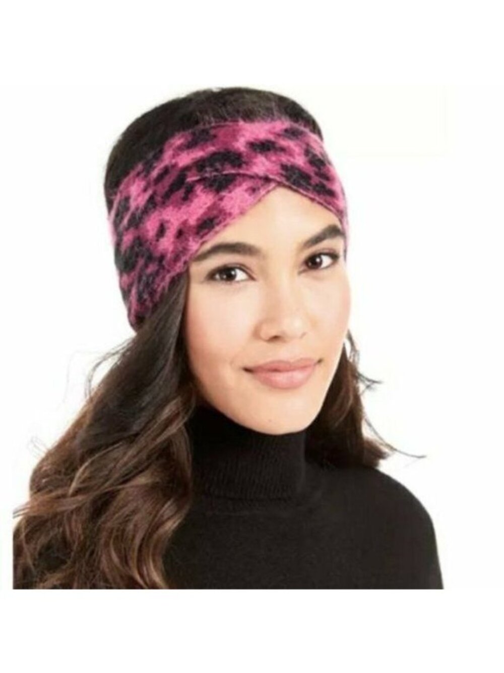 DKNY Fuzzy Animal Print Knit Twist Headband